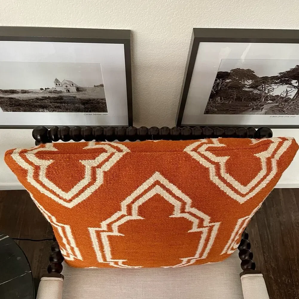 West Elm Moroccan Tile Orange Kilim Indoor Outdoor Pillow 26” Square